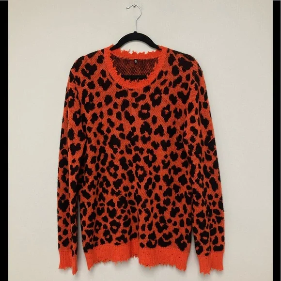 R13 Leopard Cashmere Crewneck Sweater $795 Size small. Oversized fit.